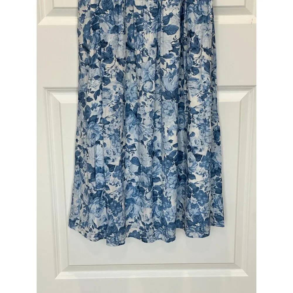 NWT Abercrombie & Fitch Blue White Floral Tie Back Maxi Dress Size Large Petite